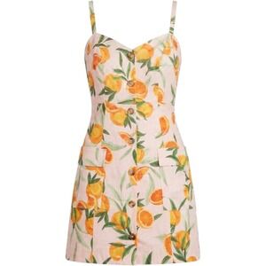 Parker Orange Citrus Print Linen Mini Dress Size 6 Coastal Euro Summer